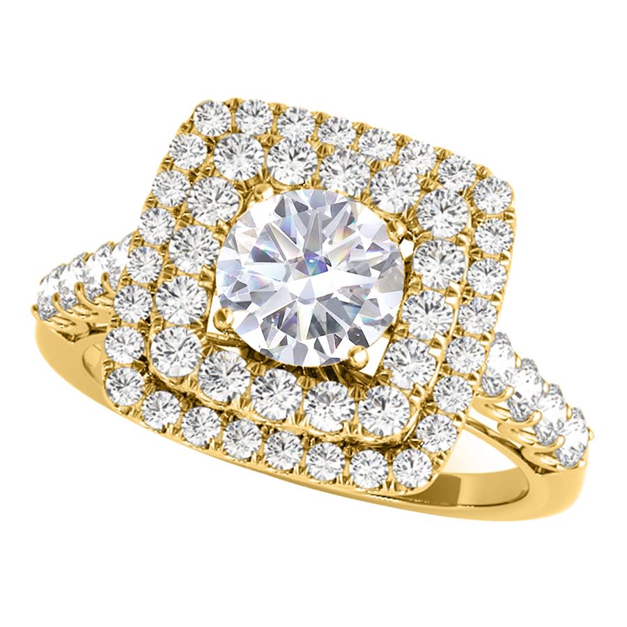 Maulijewels 2.00 Carat Moissanite Diamond 14K Yellow Gold Halo Engagement Rings For Women In Ring Size 8