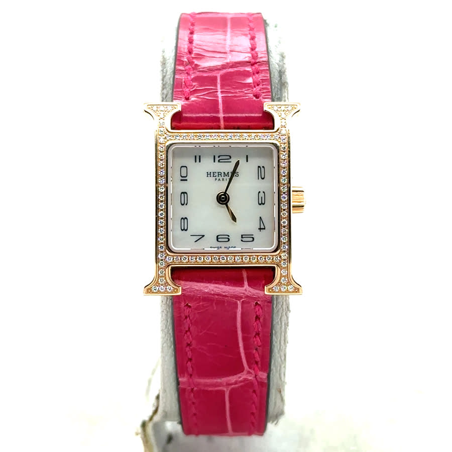 Pre-owned Hermes Heure H Diamond Mother of Pearl Dial Ladies Watch HH1173 6250$