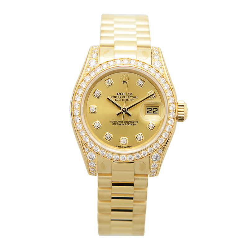 Rolex LadyDatejust 26 Champagne Dial 18K Yellow Gold President Automatic Ladies Watch 179158CDP