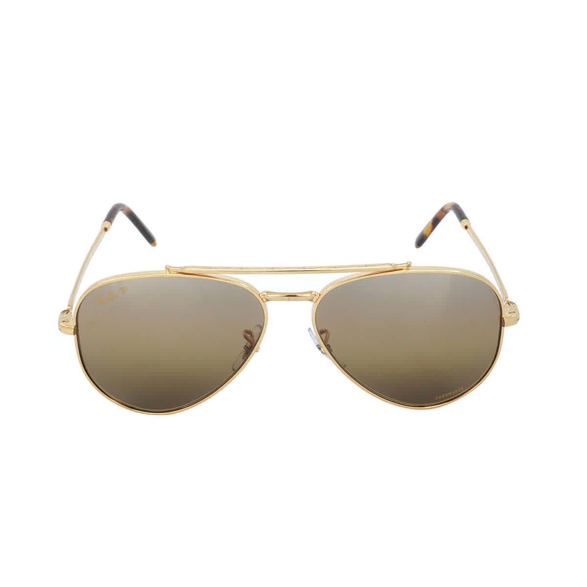 Ray-Ban New Aviator Polished Legend Gold Sunglasses w/Clear-to-Dark Brown Gradient Polarized Chromance Lenses 0RB3625-9196G5-58