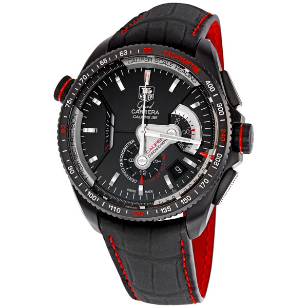 Pre-owned Tag Heuer Grand Carrera Chronograph Tachymeter Black Dial Mens Watch CAV5185FC6237 7386$
