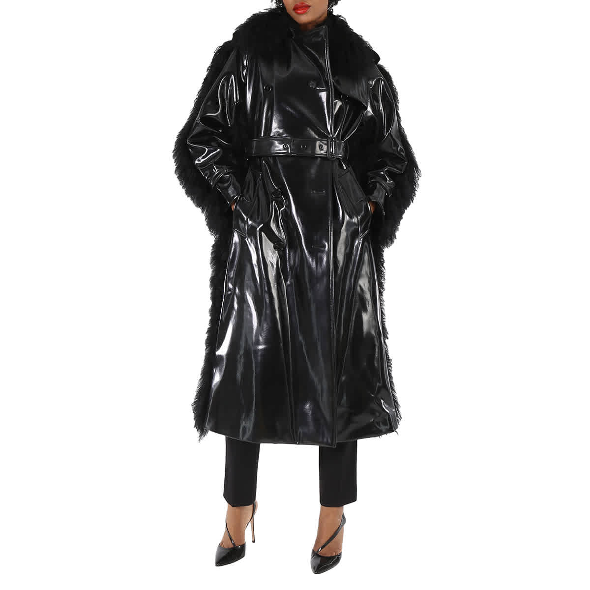 Black plastic trench coat clearance