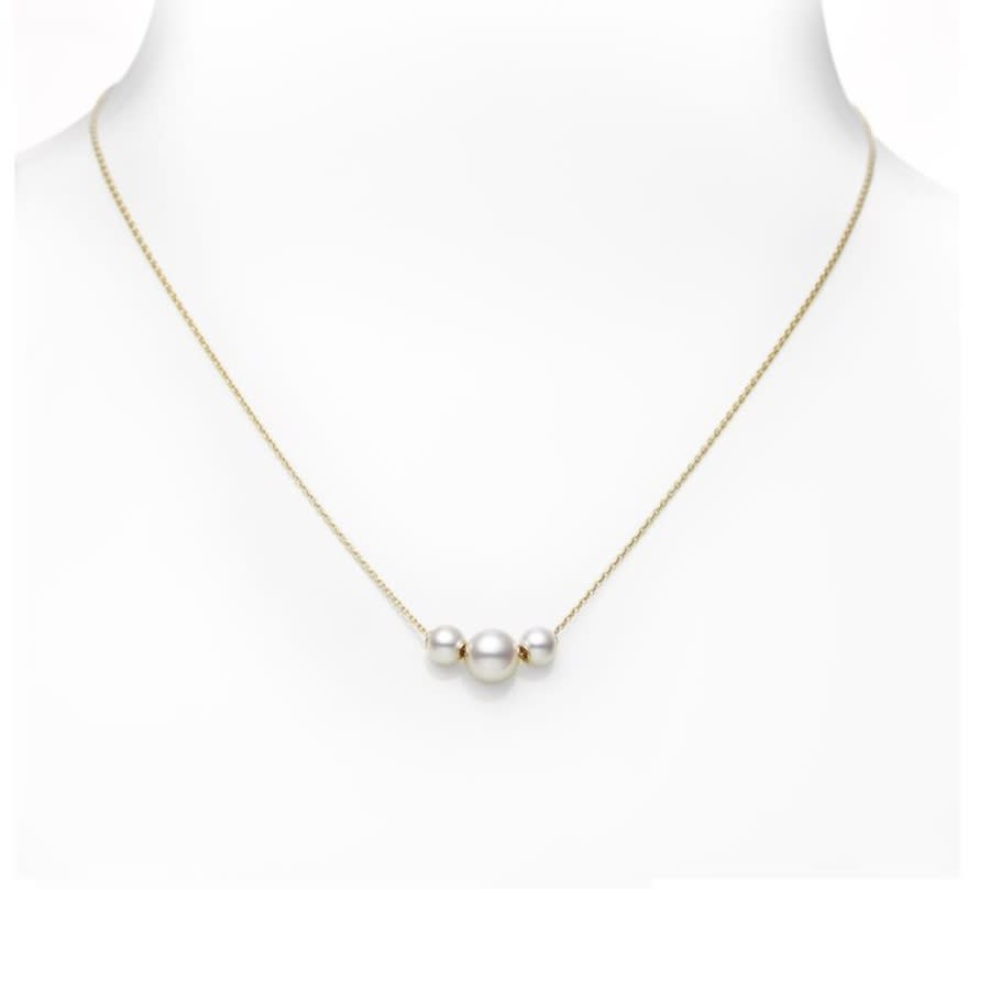 Mikimoto Akoya Three Pearl Yellow Gold Station Necklace - MPQ10081AXXK