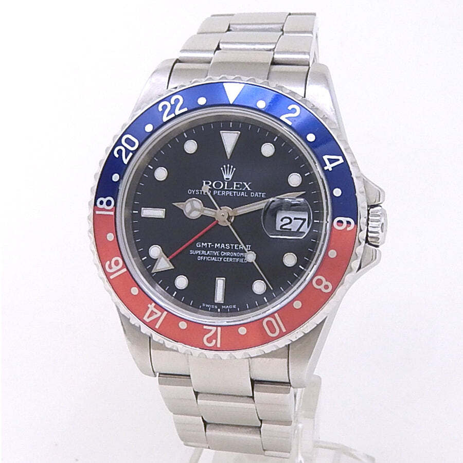 Preowned Rolex GMTMaster II Pepsi Automatic Black Dial Mens Watch 16710 BKSO