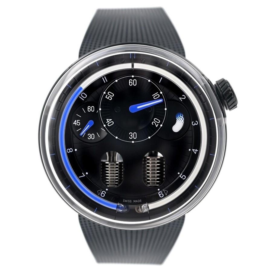 Pre-owned HYT H0 Black & Blue Hand Wind Black Dial Mens Watch H01059-A
