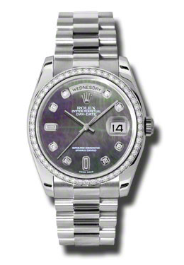 Rolex DayDate Black Mother Of Pearl Dial Platinum President Automatic Ladies Watch 118346BKMDP