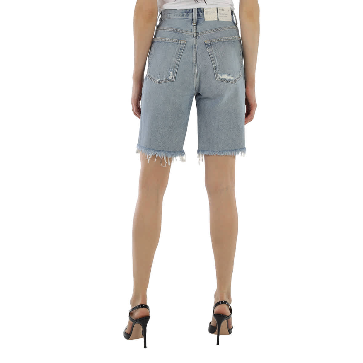 Agolde Ladies 90S Pinch Waist Raw Cut Denim Bermuda Shorts eBay