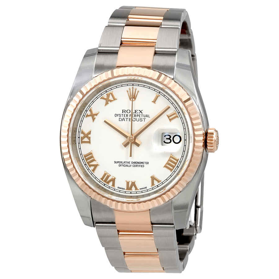 Rolex Oyster Perpetual Datejust 36 White Dial Stainless Steel and 18K Everose Gold Bracelet Automatic Mens Watch 116231WRO
