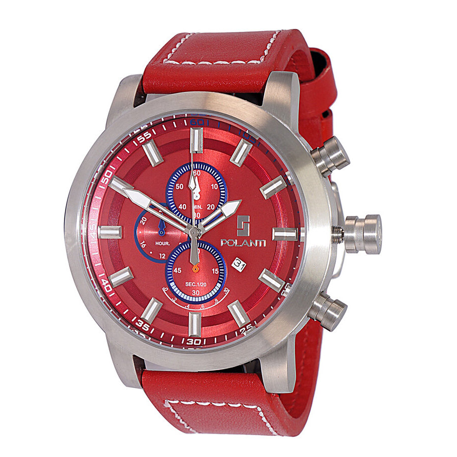 Polanti Rogue Chronograph Quartz Red Dial Mens Watch RG0001M-SS