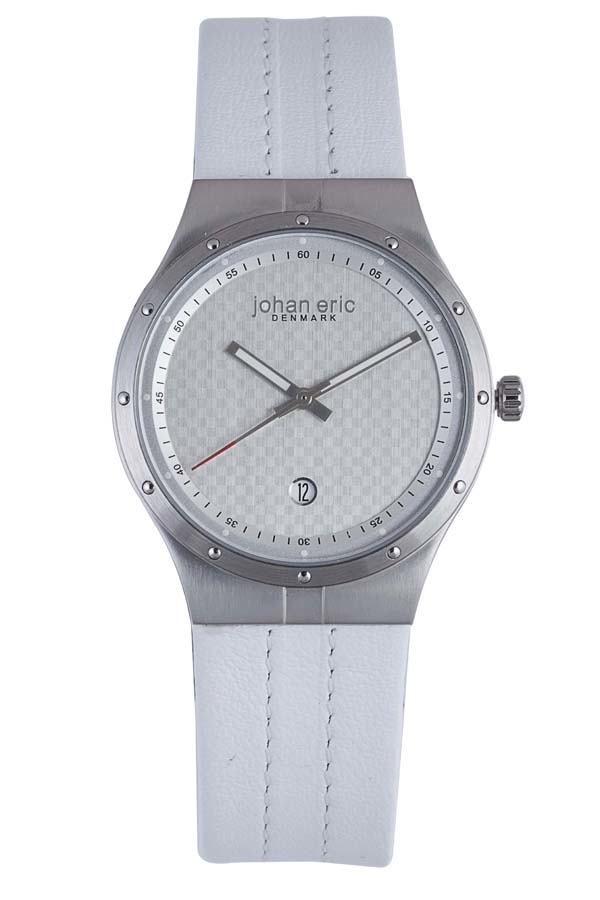 Johan Eric Skive Silver-tone Steel White Leather Date Watch JE3001-04-001 109$