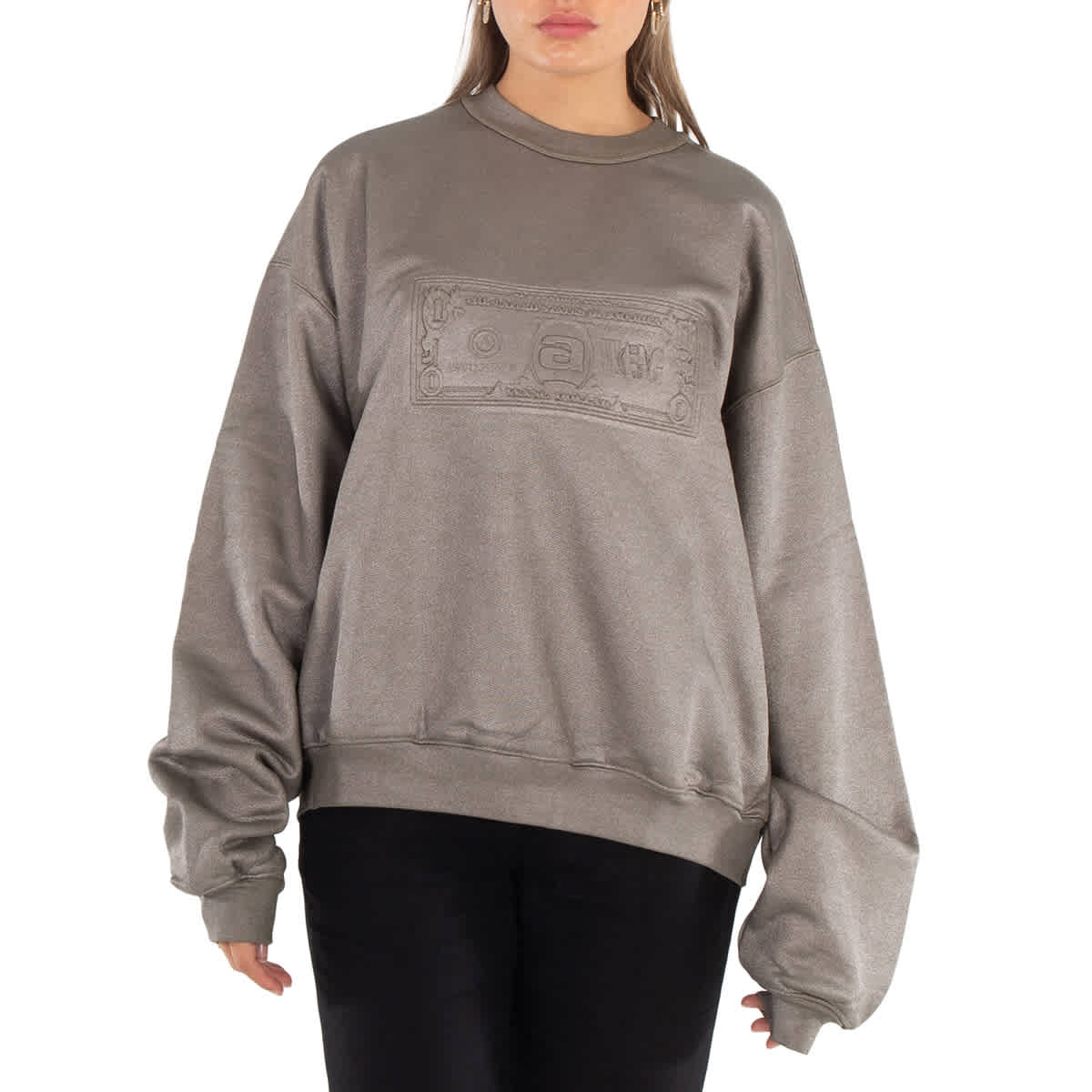 Alexander Wang Dollar Bill Embossed Crewneck Sweatshirt, Size