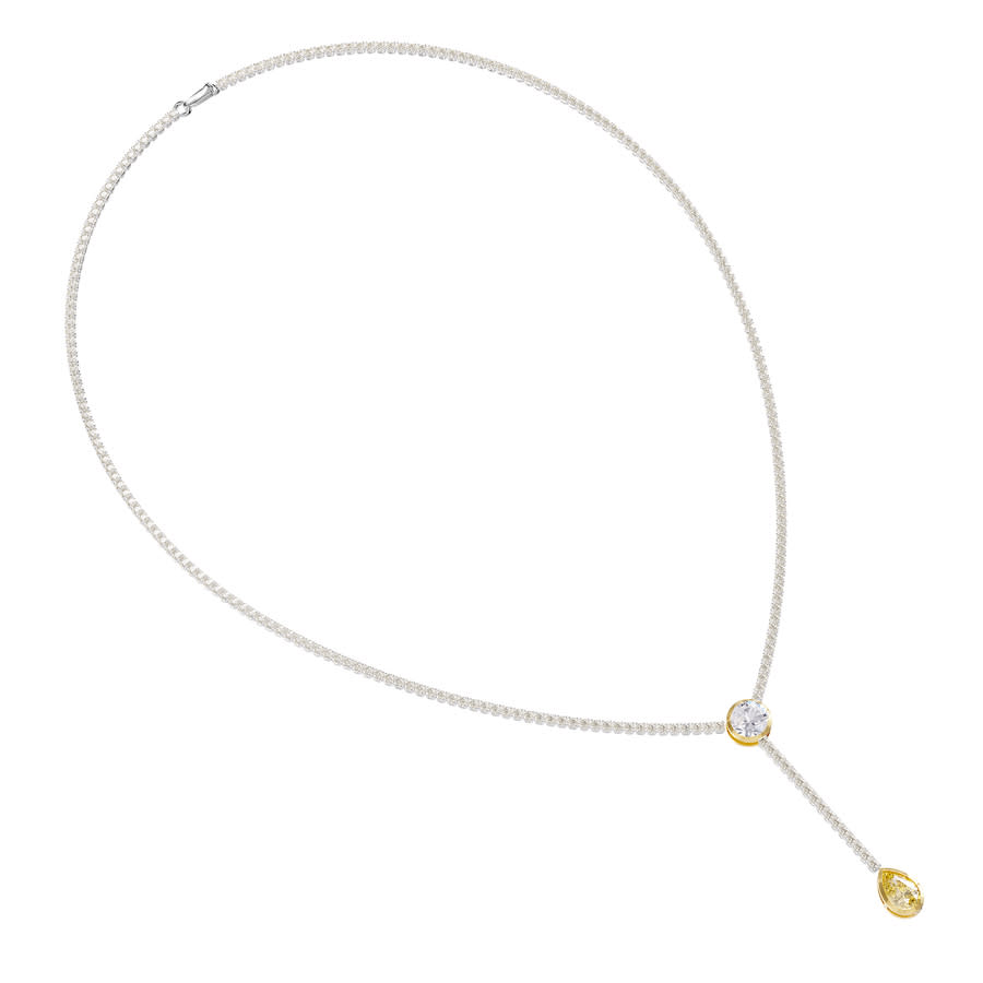 Diamond2Deal 925 Sterling Silver Two-tone 7 Ct Round & Pear Lab Grown Diamond Drop Necklace 18'' VVS-VS, E-F
