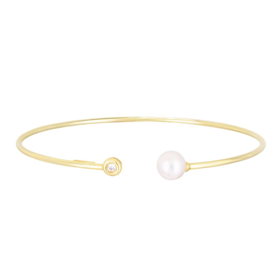 Tresorra 14K Yellow Gold Diamond and Pearl Bangle Bracelet 1150$