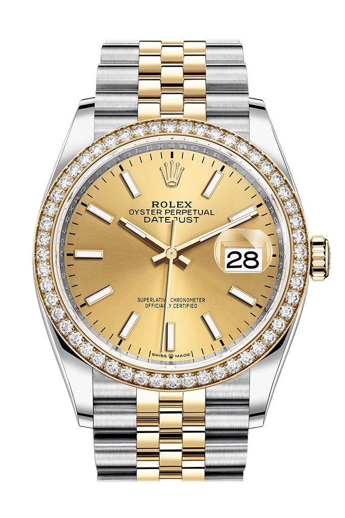 Rolex Datejust 36 Champagne Dial Mens Steel and 18kt Yellow Gold Jubilee Watch 126283CSJ