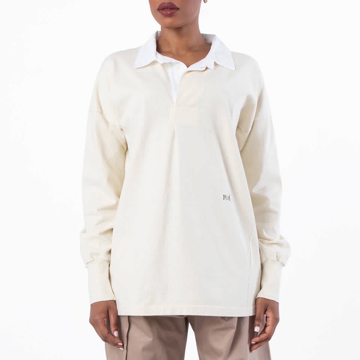 Maison Margiela Logo Embroidered Long-Sleeved Polo Shirt, Size