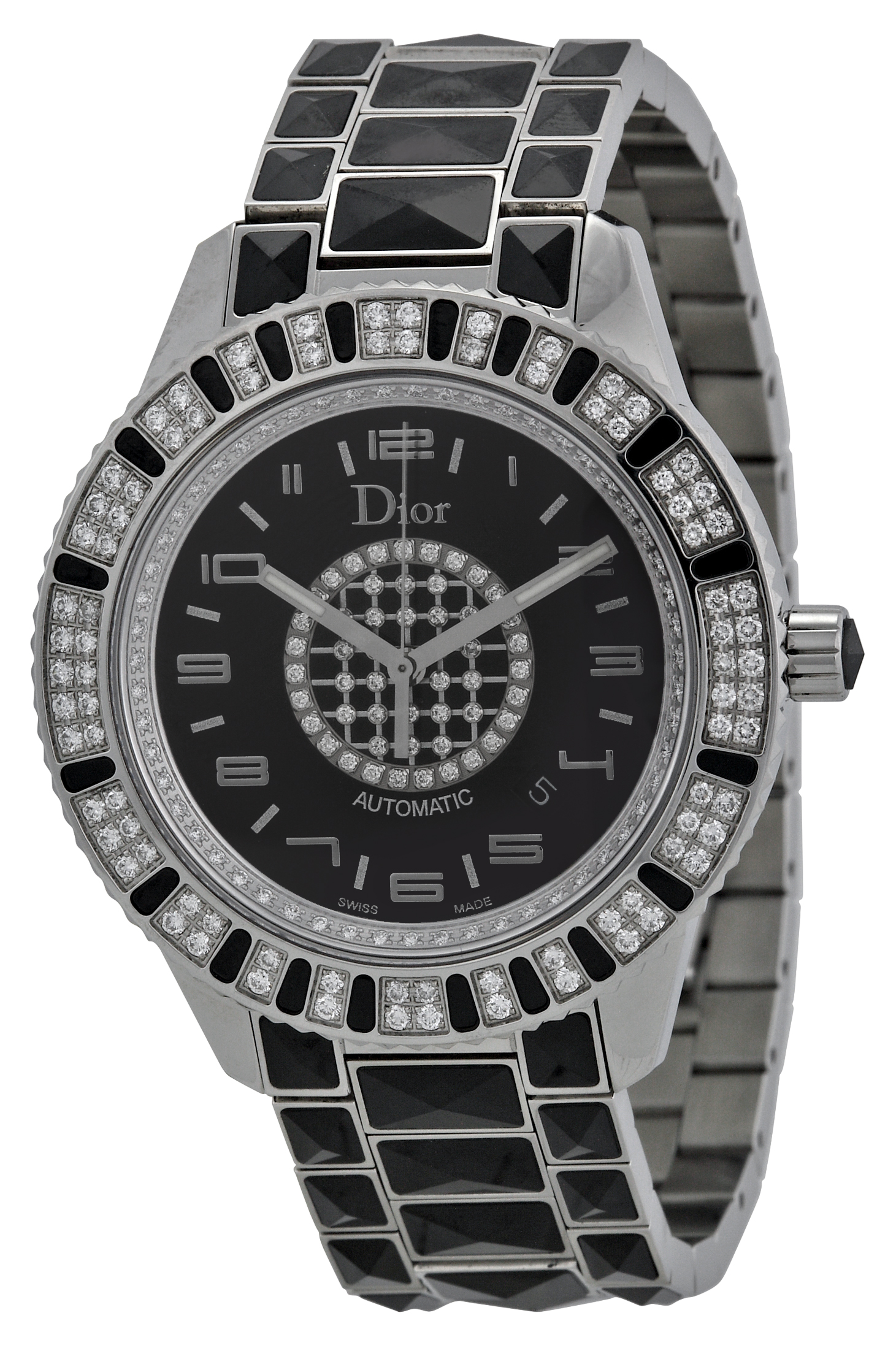 Pre-owned Dior Christal Diamond Black with Diamonds Dial Ladies Watch CD115511M001