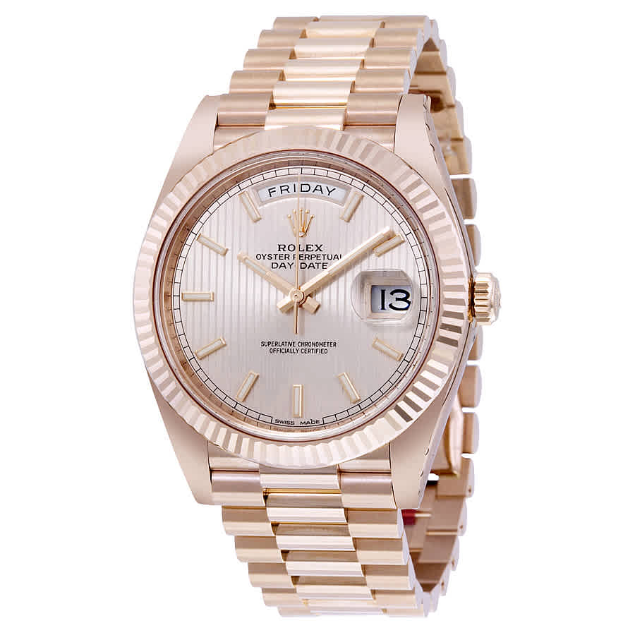 Rolex DayDate Sundust Stripe Dial 18K Everose Gold Automatic Mens Watch 228235SNSSP