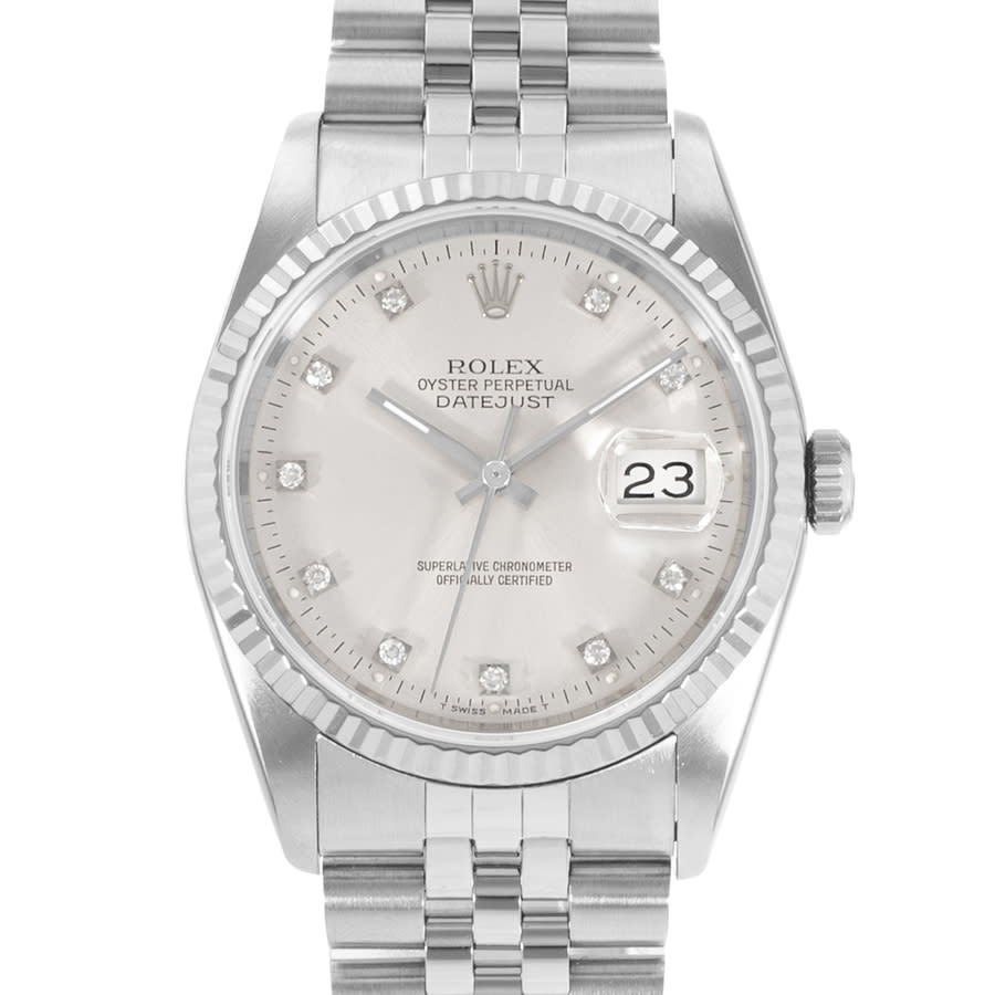 Preowned Rolex Datejust 36 Automatic Chronometer Diamond Silver Dial Mens Watch 16234 SDJ