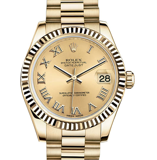 Rolex LadyDatejust 31 Champange Dial 18K Yellow Gold President Automatic Ladies Watch 178278CRP