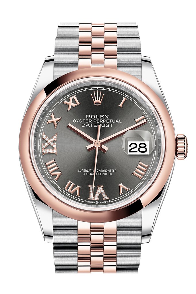 Rolex Datejust 36 Dark Rhodium Dial Mens Steel and 18k Everose Gold Jubilee Watch 126201DRRDJ
