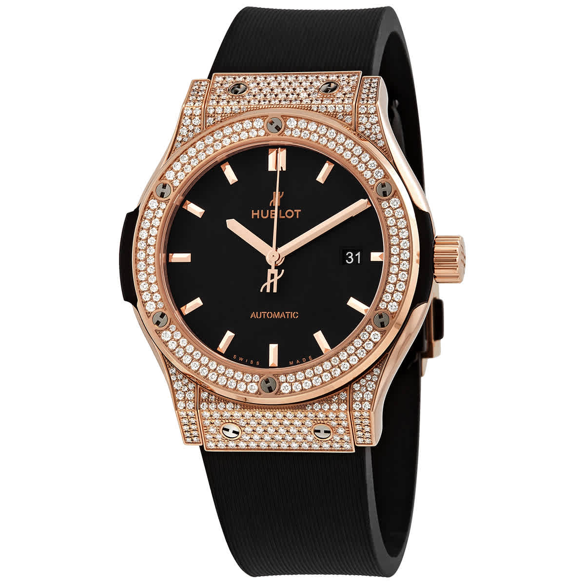 Hublot Classic Fusion 18K Rose Gold Automatic Black Dial Watch ...