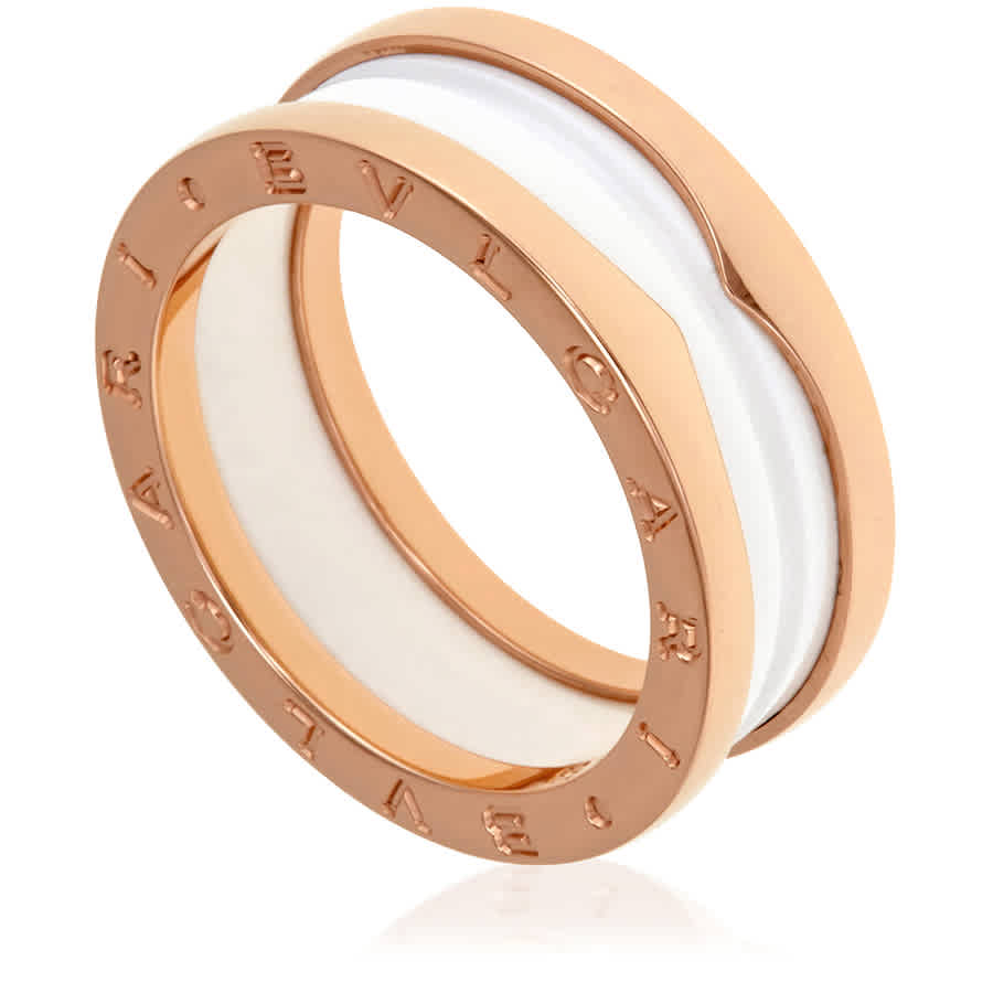 Bvlgari BZero1 18K Pink Gold And White Ceramic 2-Band Ring Size 625 1421$