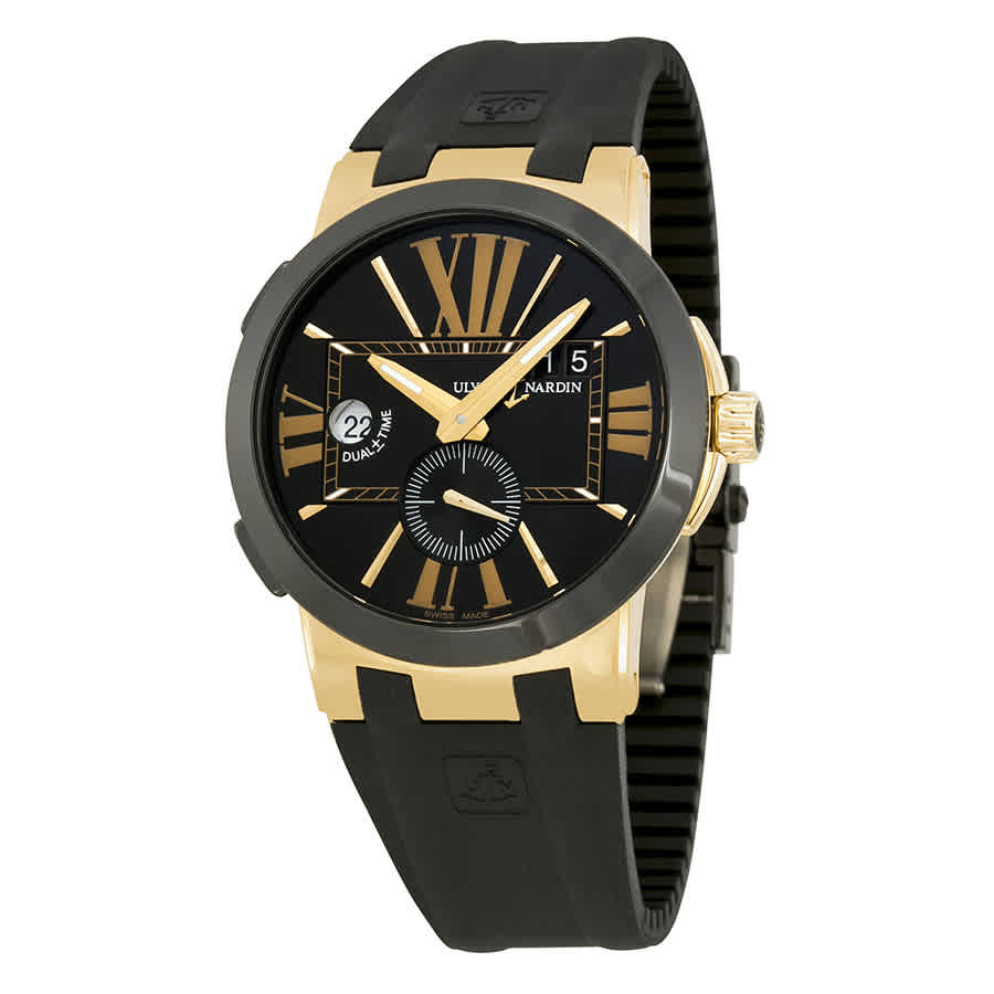 Ulysse Nardin Executive Dual Time Black Dial 18kt Rose Gold Black Rubber Mens Watch 246-00-3-42 13795$