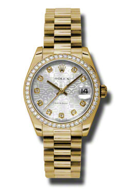 Rolex LadyDatejust 31 Silver Dial 18K Yellow Gold President Automatic Ladies Watch 178288SJDP
