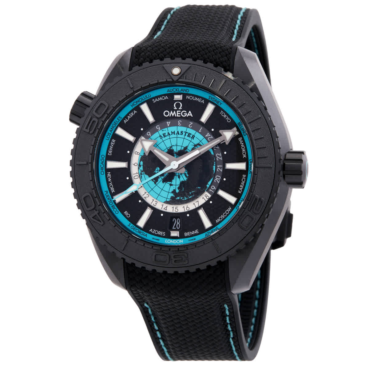 Omega Seamaster World Time GMT Automatic Chronometer Black Dial Mens Watch 21592462201006