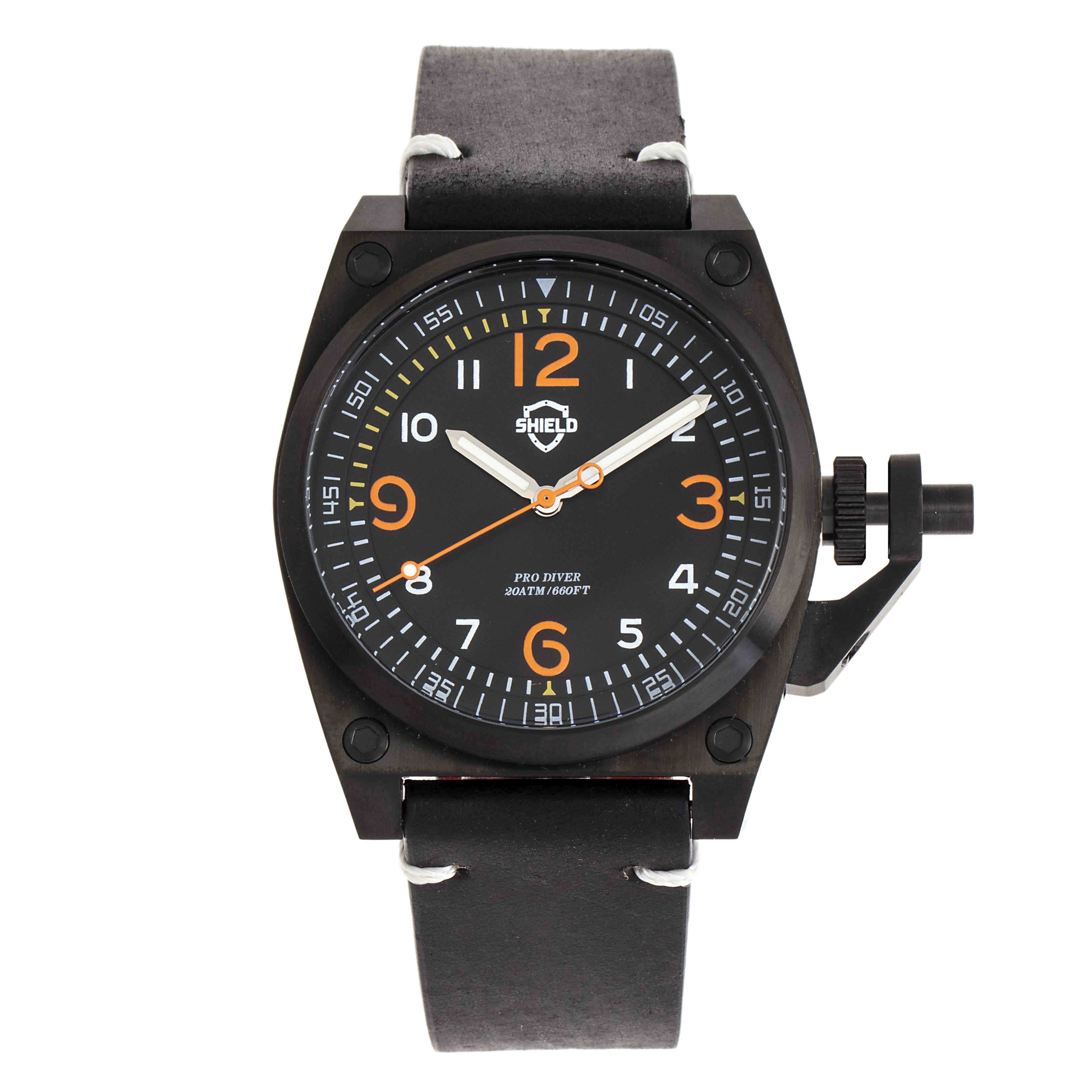 Shield Pascal Quartz Black Dial Black Leather Mens Watch SLDSH102-6