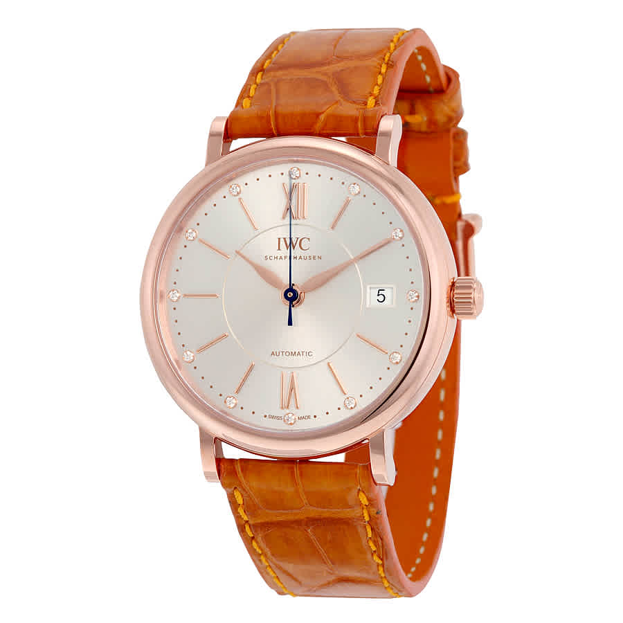 IWC Portofino Automatic Silver Diamond Dial Orange Leather Unisex Watch 4581-05 12645$