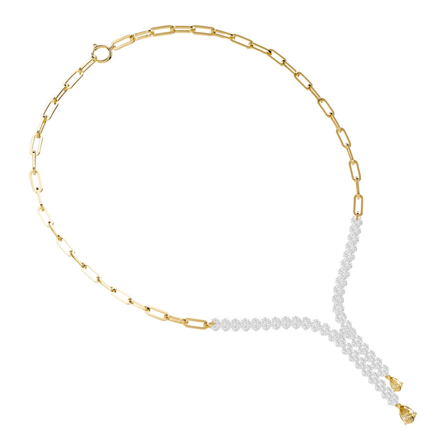 Diamond2Deal 14k Two-tone Gold 4.15 Ct Pear & Round Lab Grown Diamond Drop Necklace 18'' Chain VVS-VS, E-F