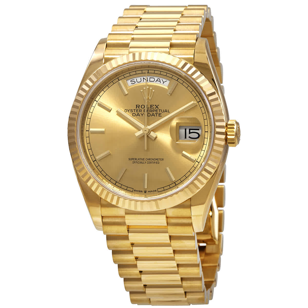Rolex DayDate 36 Champagne Dial 18kt Yellow Gold President Watch 128238CSP