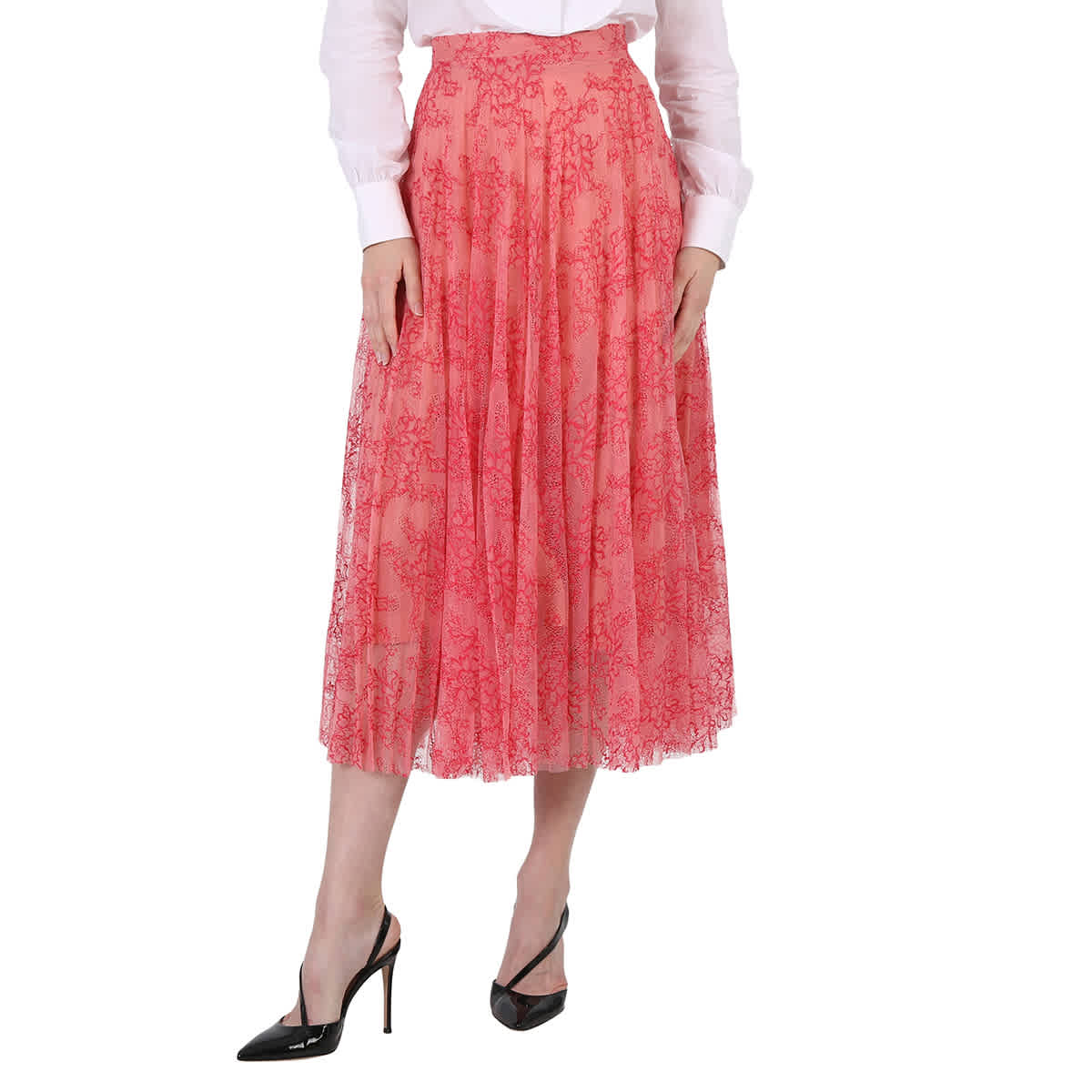 Burberry Wilton Pleated Lace Skirt in Coral 6 US 40 It 390 Made