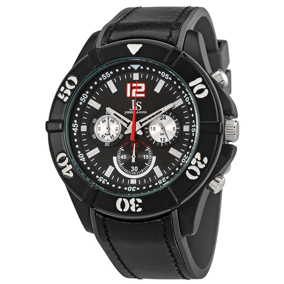 Joshua and Sons Chronograph Black Dial Black Leather Mens Watch JS51GY