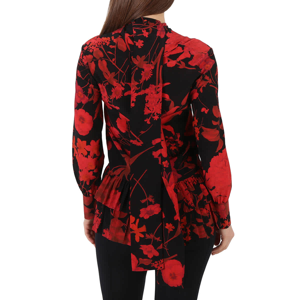 Valentino floral print pleated blouse - Black