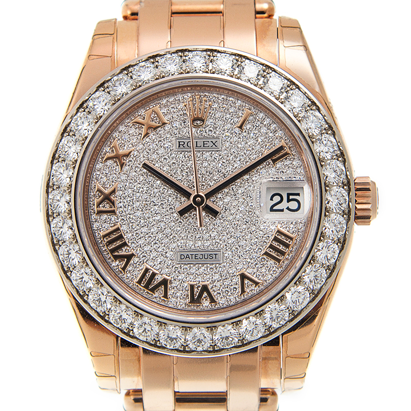 Rolex LadyDatejust Pearlmaster Diamond Pave Dial 18K Everose Gold Automatic Ladies Watch 81285CDRPM