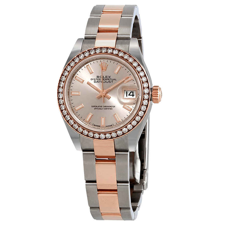rolex datejust automatic ladies steel and 18k everose gold oyster watch 279381rbr