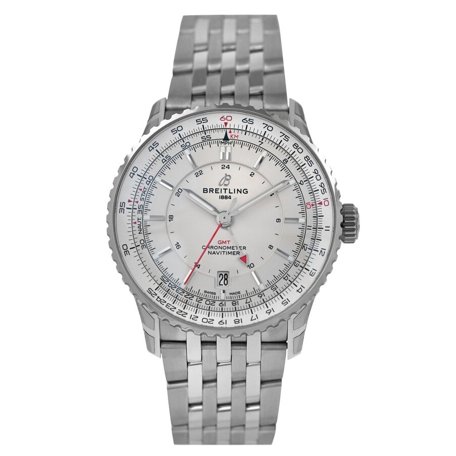 Preowned Breitling Navitimer GMT Automatic Chronometer Silver Dial Mens Watch A32310