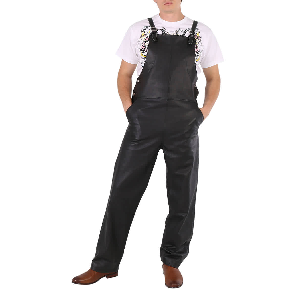 Burberry Men s Black Leather Shark Fin Dungarees Jumpsuit eBay