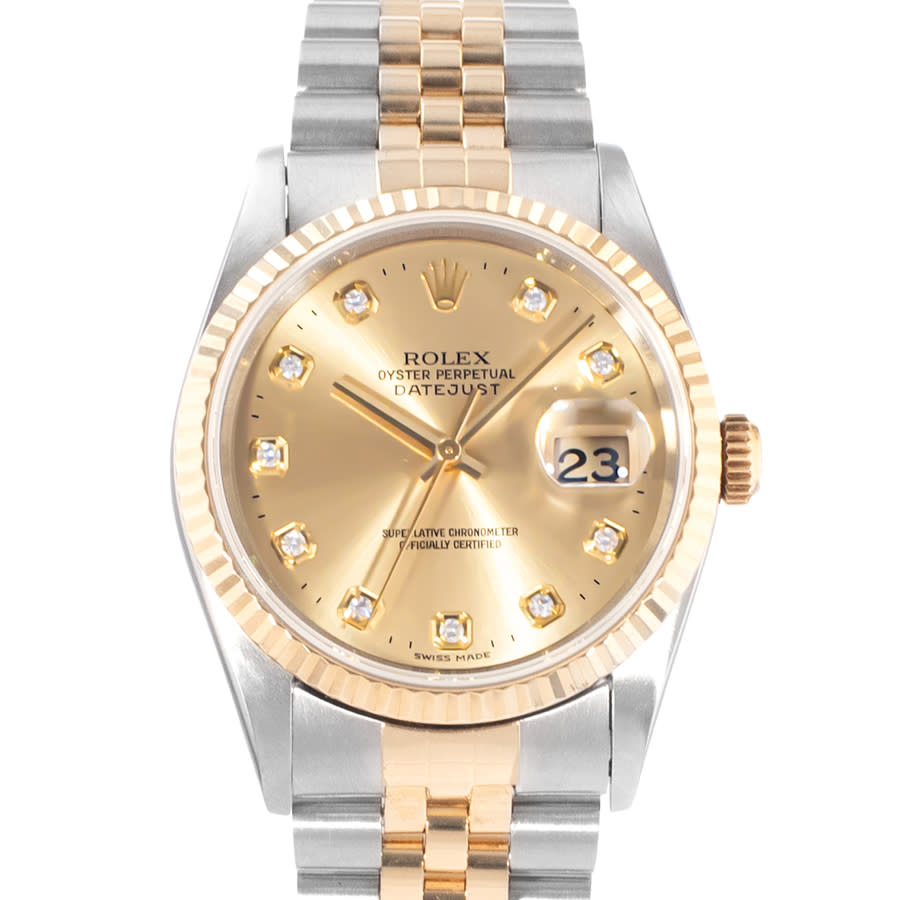 Preowned Rolex Datejust 36 Automatic Chronometer Diamond Champagne Dial Mens Watch 16233 CDJ