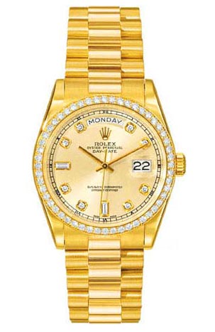 Rolex DayDate Champagne Dial 18K Yellow Gold President Automatic Mens Watch 118348CDP