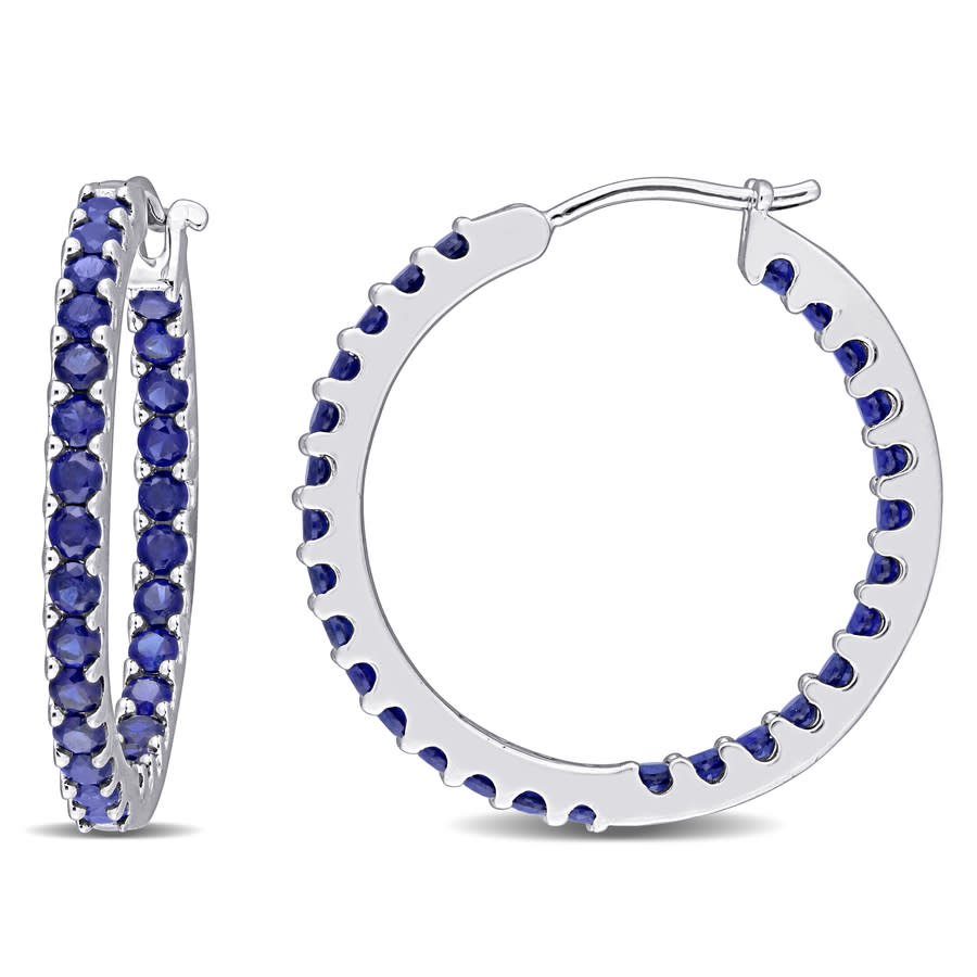 AMOUR 2 45 CT TGW Created Blue Sapphire Inside Outside Hoop Earrings In 10K White Gold 430$