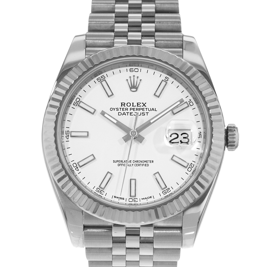 Preowned Rolex Datejust 41 Automatic Chronometer White Dial Mens Watch 126334 WSJ