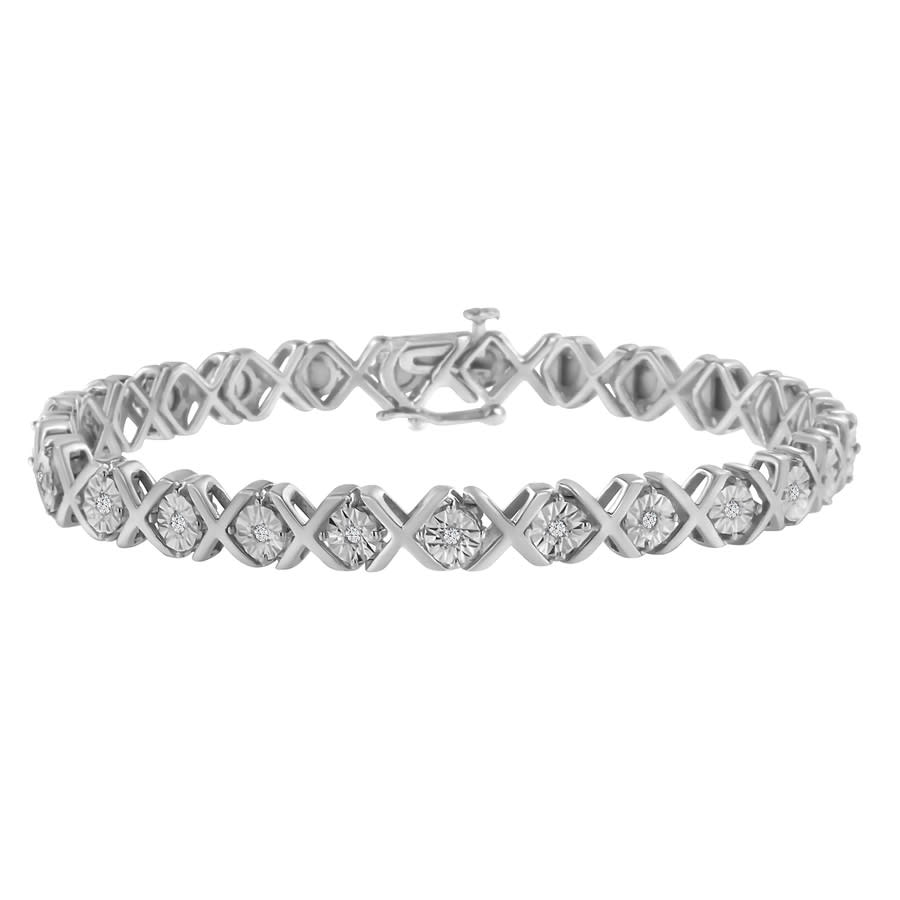Haus of Brilliance 925 Sterling Silver 110 cttw Miracle-Set Round-Cut Diamond X Link Tennis Bracelet I-J color I2-I3 clarity - 725 485$