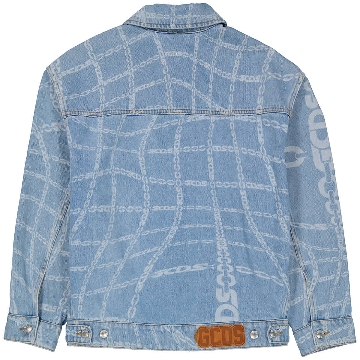 GCDS Men's New Light Blue Chain-detail Denim Jacket