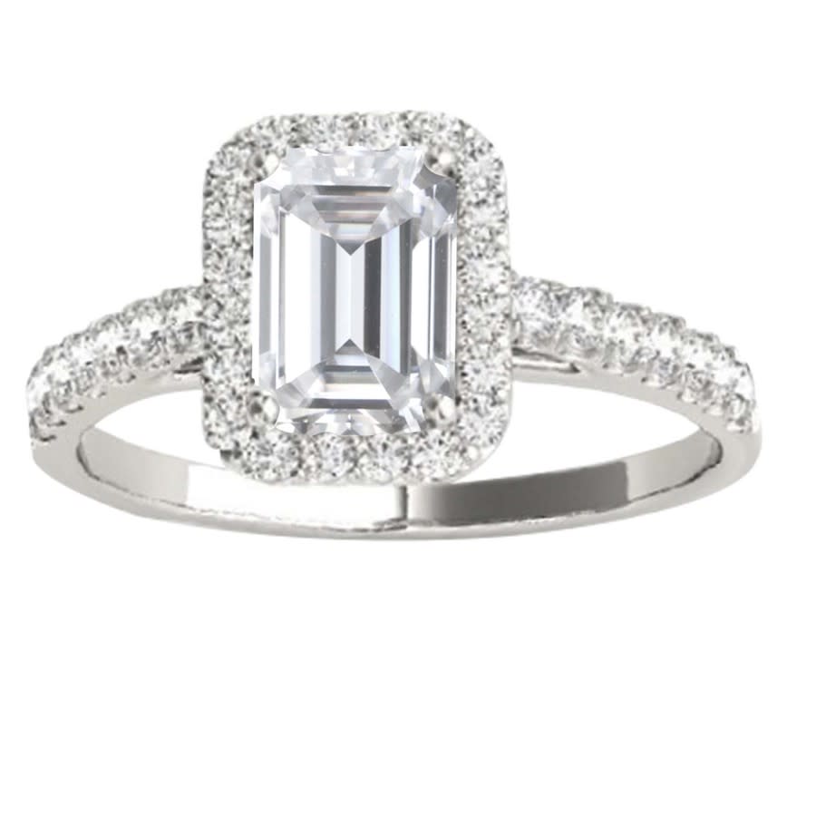Maulijewels 2.25 Carat Natural Diamond Emerald Cut Moissanite Halo Engagement Rings In 10K Solid White Gold Ring Size 8