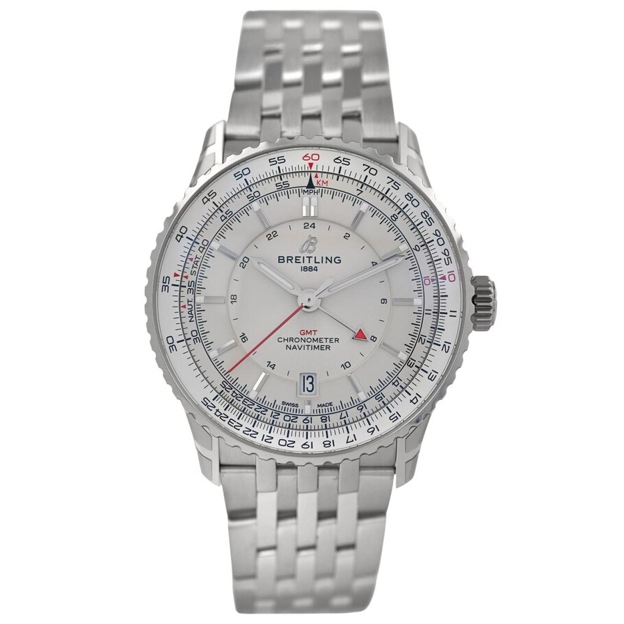 Preowned Breitling Navitimer Gmt GMT Automatic Chronometer Silver Dial Mens Watch A32310
