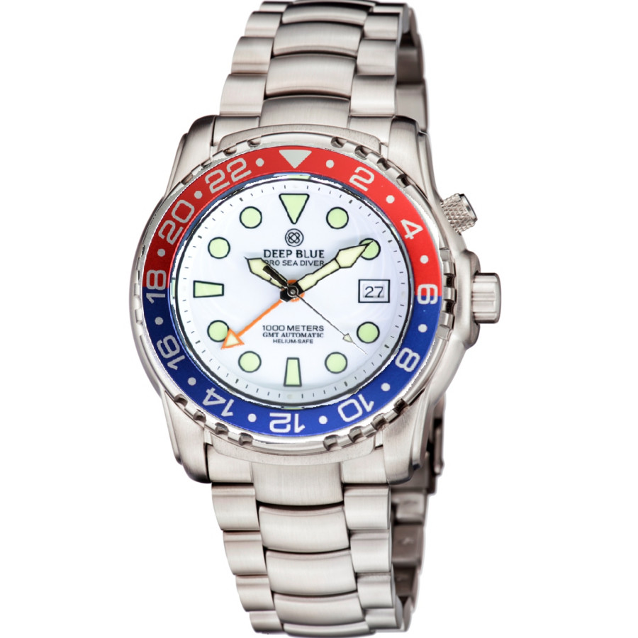Deep Blue Pro Sea Diver 1000M Gmt Automatic White Dial Mens Watch GMTPSD1KPEPSWHITE
