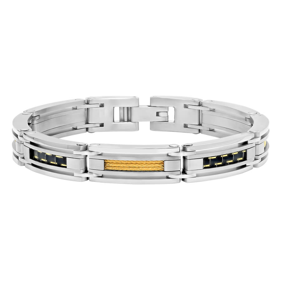 Robert Alton Stainless Steel with Yellow Finish Carbon Fiber Cable Mens Bracelet 69$